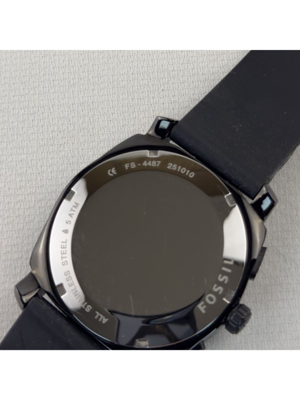 Fossil Mens Black Stainless Steel Chronograph Watch FS-4487 Silicone Strap - Picture 6 of 16